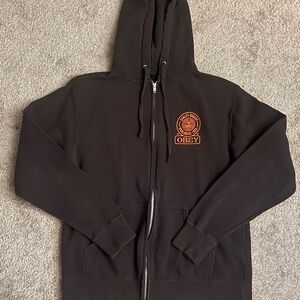 Obey Black Zip-Up Hoodie with Orange Emblem
